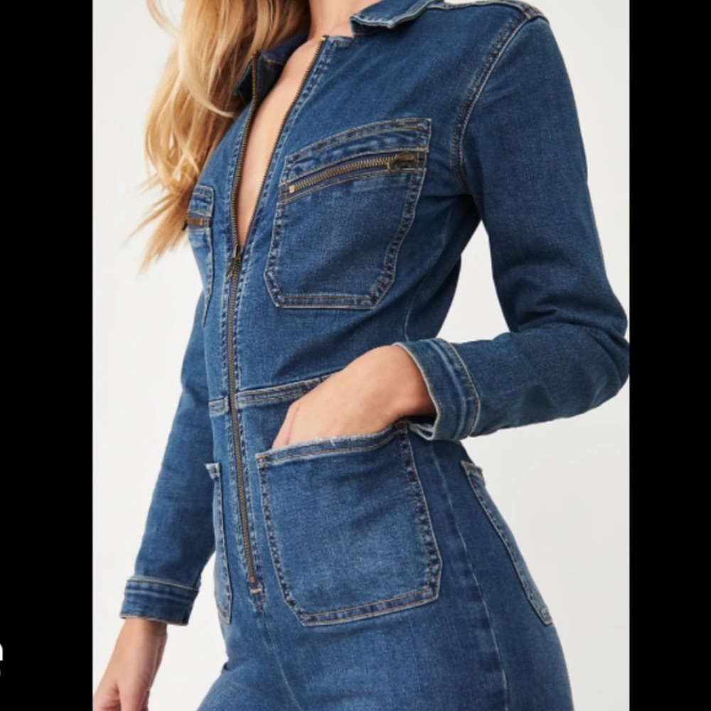 FREE PEOPLE Lennox Zip-Front Denim Jumpsuit Large